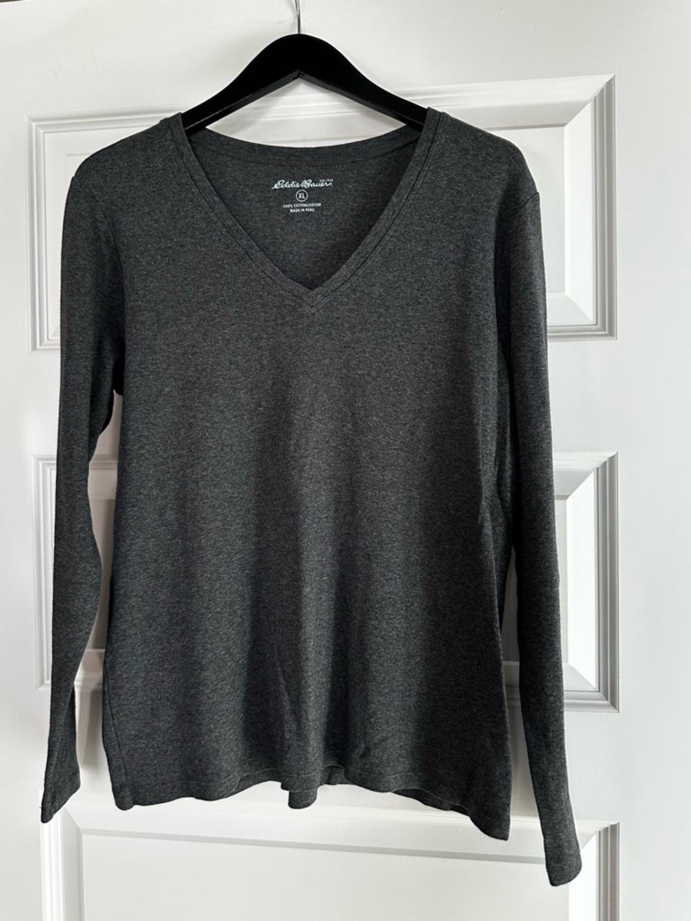 Eddie Bauer Heather Charcoal V neck Cotton Tee